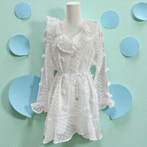 Reveuse White Ruffle Sheer Mini Dress Romantic‎ Coquette Cottagecore NWT Medium
